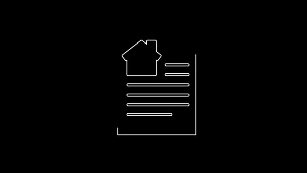 White Line House Contract Icon Isolated Black Background Contract Creation — Stock Video