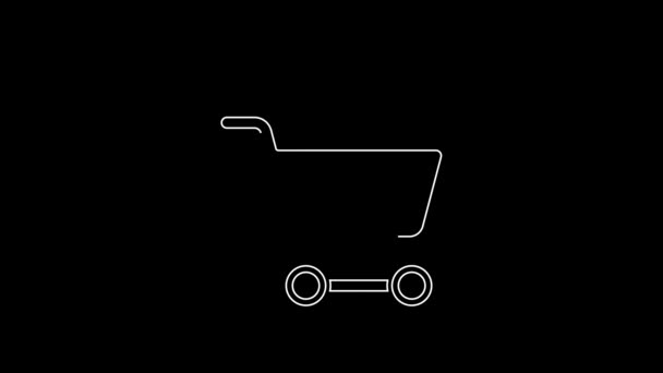 White Line Shopping Cart House Icon Isolated Black Fone Купить — стоковое видео