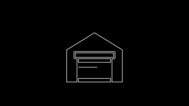 Ligne Blanche Icône Garage Isolé Sur Fond Noir Animation Graphique — Video