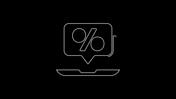 White Line Percent Discount Laptop Icon Isolated Black Background Sale — Stockvideo