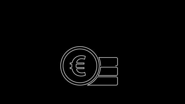 黒の背景に孤立ユーロ記号アイコンとホワイトラインコインお金 銀行の通貨記号 現金記号 4Kビデオモーショングラフィックアニメーション — ストック動画