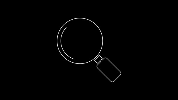 White Line Magnifying Glass Euro Symbol Icon Isolated Black Background — Stockvideo