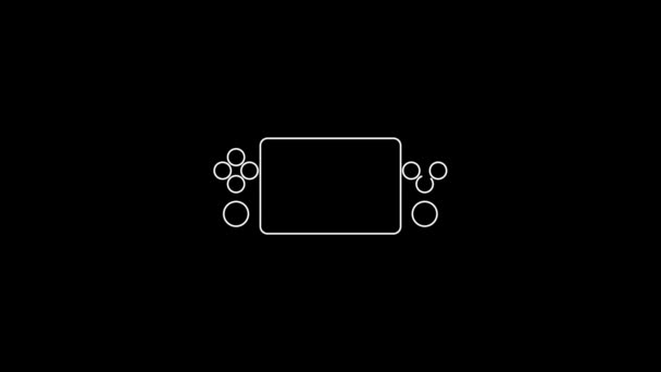 白线便携式视频游戏控制台图标隔离在黑色背景 Gamepad标志 游戏的概念 4K视频运动图形动画 — 图库视频影像
