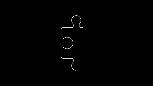 White Line Piece Puzzle Icon Isolated Black Background Business Marketing — Vídeo de Stock