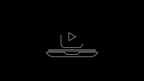 White Line Online Play Video Icon Isolated Black Background Laptop — Stock Video