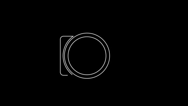 白い線黒の背景に隔離された写真カメラのアイコン カメラのアイコン 4Kビデオモーショングラフィックアニメーション — ストック動画