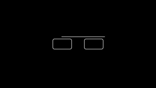 White Line Cinema Glasses Icon Isolated Black Background Video Motion — Wideo stockowe