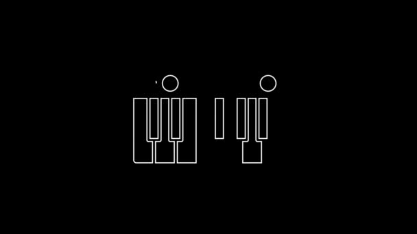 白线音乐合成器图标孤立在黑色背景 电子钢琴4K视频运动图形动画 — 图库视频影像