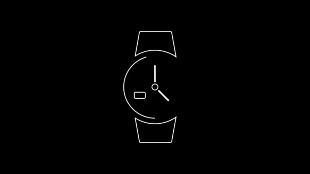 Linha Branca Ícone Relógio Pulso Isolado Fundo Preto Ícone Relógio — Vídeo de Stock