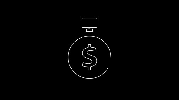 White Line Time Money Icon Isolated Black Background Money Time — Vídeos de Stock