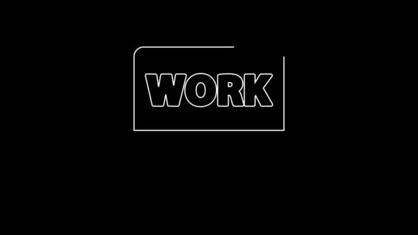 White Line Computer Monitor Text Work Icon Isolated Black Background — ストック動画