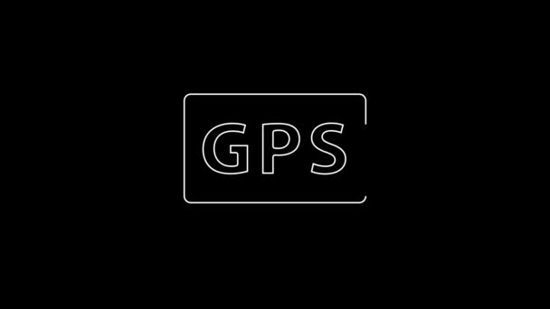 Linha Branca Dispositivo Gps Com Ícone Mapa Isolado Fundo Preto — Vídeo de Stock