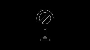 Siyah arkaplanda beyaz çizgi dur işareti simgesi izole edildi. Trafik yönetmeliklerine göre dur işareti. 4K Video hareketli grafik canlandırması.