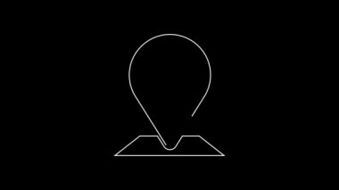 Siyah arkaplanda beyaz çizgi haritası simgesi izole edildi. Navigasyon, işaret, konum, harita, GPS, yön, yer, pusula, arama konsepti. 4K Video hareketli grafik canlandırması.