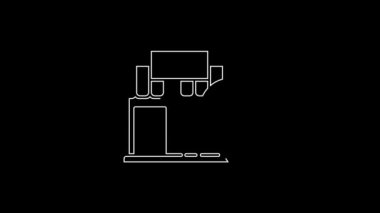 White line Location with store icon isolated on black background. 4K Video motion graphic animation.