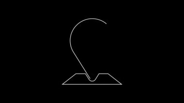 Siyah arkaplanda beyaz çizgi haritası simgesi izole edildi. Navigasyon, işaret, konum, harita, GPS, yön, yer, pusula, arama konsepti. 4K Video hareketli grafik canlandırması.