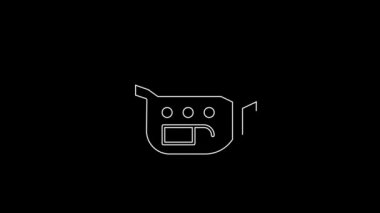 Beyaz çizgi sinema kamerası simgesi siyah arkaplanda izole edildi. Video kamera. Film tabelası. Film projektörü. 4K Video hareketli grafik canlandırması.