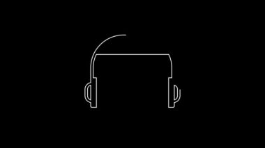 Beyaz çizgi kulaklık simgesi siyah arkaplanda izole edildi. Müşteri hizmetleri, yardım hattı, çağrı merkezi, faq, bakım. 4K Video hareketli grafik canlandırması.