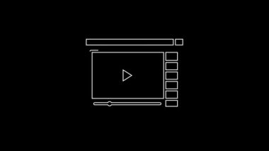 Siyah arkaplanda beyaz satır çevrimiçi video simgesi izole edildi. Oyun işaretli film şeridi. 4K Video hareketli grafik canlandırması.