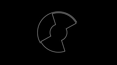 Siyah arkaplanda beyaz çizgi CD veya DVD disk simgesi izole edildi. Küçük disk işareti. 4K Video hareketli grafik canlandırması.