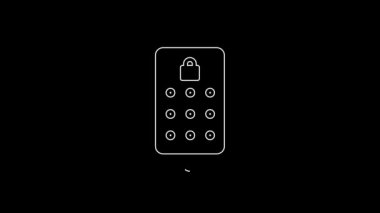 White line Mobile phone and graphic password protection icon isolated on black background. Security, personal access, user authorization. 4K Video motion graphic animation.