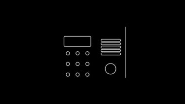 White line House intercom system icon isolated on black background. 4K Video motion graphic animation.