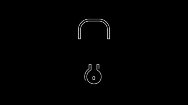 White line Lock and key icon isolated on black background. Padlock sign. Security, safety, protection, privacy concept. 4K Video motion graphic animation.