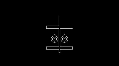 White line Medieval castle gate icon isolated on black background. Medieval fortress. Protection from enemies. 4K Video motion graphic animation.