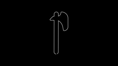 White line Medieval axe icon isolated on black background. Battle axe, executioner axe. Medieval weapon. 4K Video motion graphic animation.