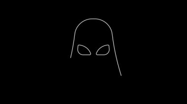 White line Executioner mask icon isolated on black background. Hangman, torturer, executor, tormentor, butcher, headsman icon. 4K Video motion graphic animation.