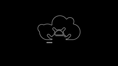 White line System bug on a cloud icon isolated on black background. Cloud computing design concept. Digital network connection. 4K Video motion graphic animation.