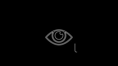 White line House with eye scan icon isolated on black background. Scanning eye. Security check symbol. Cyber eye sign. 4K Video motion graphic animation.