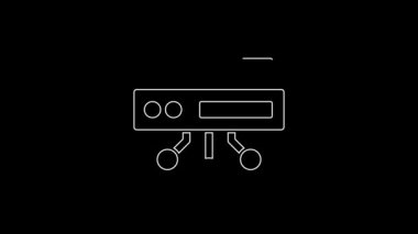 Beyaz çizgi sunucusu, Data, Web sunucu simgesi siyah arkaplanda izole edildi. 4K Video hareketli grafik canlandırması.