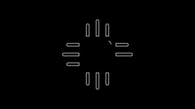 Siyah zemin üzerinde mikro devre işlemci simgesi olan beyaz çizgi Bilgisayar işlemcisi. Devre kartlı çip ya da işlemci. Mikro işlemci. 4K Video hareketli grafik canlandırması.