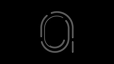 Beyaz çizgi parmak izi simgesi siyah arkaplanda izole edildi. Kimlik uygulaması simgesi. Kimlik işareti. Kimliğe dokun. 4K Video hareketli grafik canlandırması.