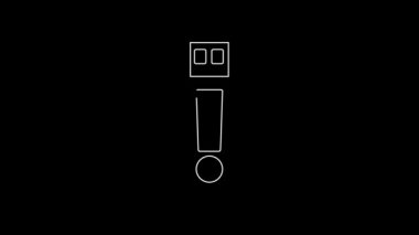Beyaz çizgi USB flash disk simgesi siyah arkaplanda izole edildi. 4K Video hareketli grafik canlandırması.