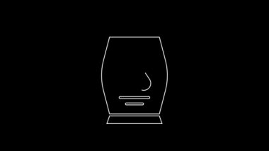 Siyah arka planda izole edilmiş köpek ikonu için beyaz çizgili yiyecek torbası. Köpek ya da kedi pençesi izi. Hayvanlar için yiyecek. Hayvan maması paketi. 4K Video hareketli grafik canlandırması.