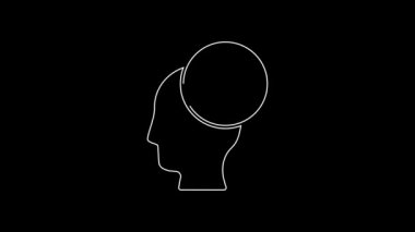 White line Human head with animals footprint icon isolated on black background. Pet paw in heart. Love to the animals. 4K Video motion graphic animation.