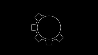 White line Human with gear icon isolated on black background. Artificial intelligence. Thinking brain sign. Symbol work of brain. 4K Video motion graphic animation.