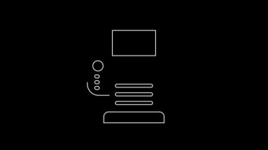 Siyah arkaplanda beyaz çizgi yazıcı simgesi izole edildi. 4K Video hareketli grafik canlandırması.