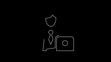 White line Businessman icon isolated on black background. Business avatar symbol user profile icon. Male user sign. 4K Video motion graphic animation.
