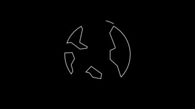 Beyaz çizgi Dünya ikonu siyah arkaplanda izole edilmiş. Dünya ya da Dünya işareti. Küresel internet sembolü. Geometrik şekiller. 4K Video hareketli grafik canlandırması.