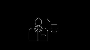 White line Human with lamp bulb icon isolated on black background. Concept of idea. 4K Video motion graphic animation.