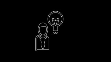 White line People with lamp bulb icon isolated on black background. Concept of idea. 4K Video motion graphic animation.