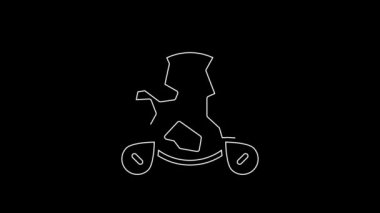 Dünya ikonundaki beyaz çizgi konumu siyah arkaplanda izole edildi. Dünya ya da Dünya işareti. 4K Video hareketli grafik canlandırması.