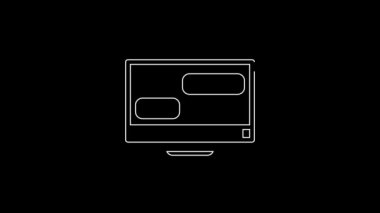 White line New chat messages notification on laptop icon isolated on black background. Smartphone chatting sms messages speech bubbles. 4K Video motion graphic animation.