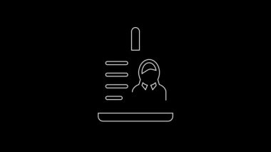 Siyah arkaplanda beyaz çizgi tanımlama simgesi var. Sunum için, şirketin kimliği için, reklam için kullanılabilir. 4K Video hareketli grafik canlandırması.