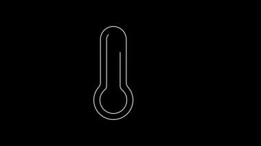 Beyaz çizgi Meteoroloji termometresi siyah arkaplanda izole edilmiş ikonu ölçüyor. Termometre termometresi sıcak ya da soğuk hava gösteriyor. 4K Video hareketli grafik canlandırması.