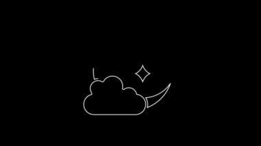 White line Cloud with moon icon isolated on black background. Cloudy night sign. Sleep dreams symbol. Night or bed time sign. 4K Video motion graphic animation.