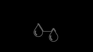 Siyah zemin üzerinde yağmur ikonu olan beyaz çizgi bulutu. Yağmur damlaları ile yağmur bulutu yağışı. 4K Video hareketli grafik canlandırması.